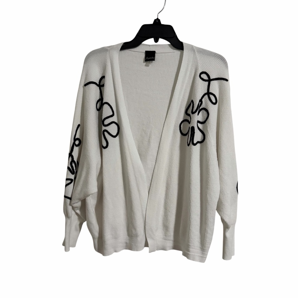 Aaeda Women's White Cardigan with Black Floral Design - XL